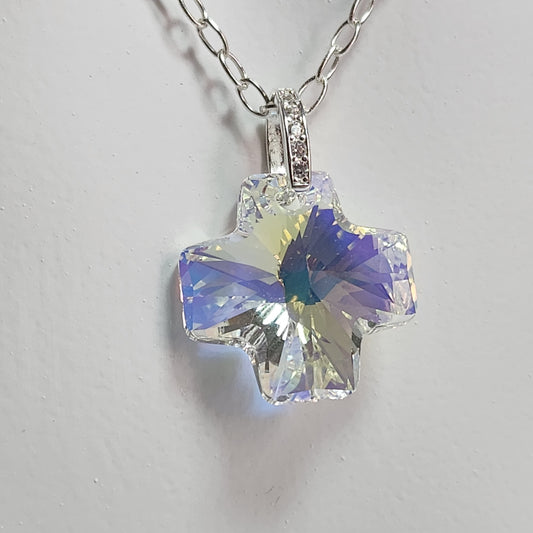 Collar Cristal Swarovski Elements Cruz Equilibrio Crystal Ab Plata 925
