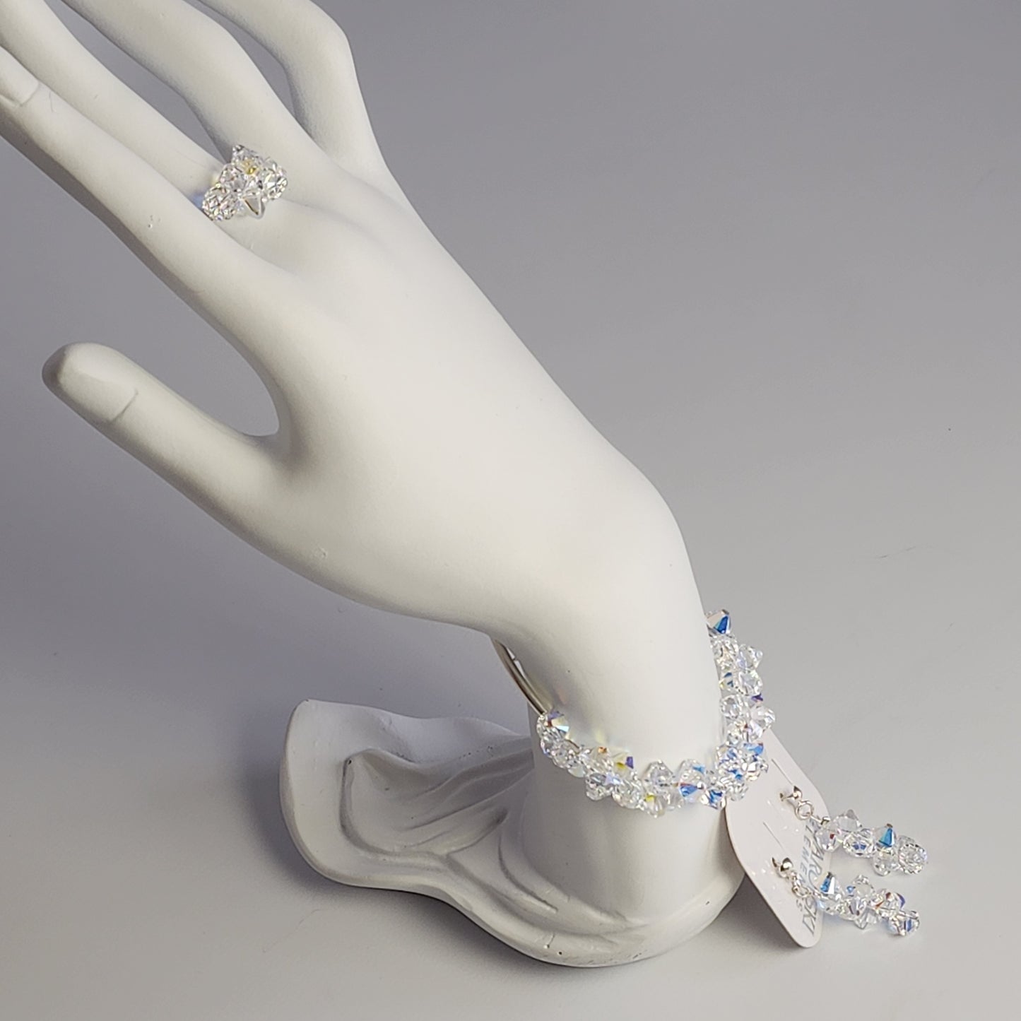 Conjunto Pulsera Anillo Aro Cristal Swarovski Elements Aurora Boreal Plata 925