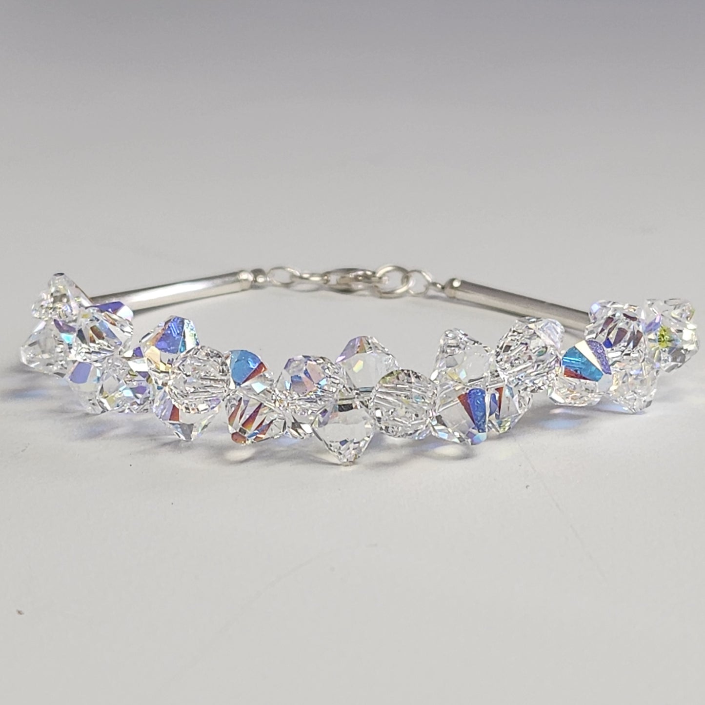 Conjunto Pulsera Anillo Aro Cristal Swarovski Elements Aurora Boreal Plata 925
