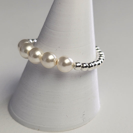 Anillo Cintillo Con Perlas Y Plata 925 Elastizados