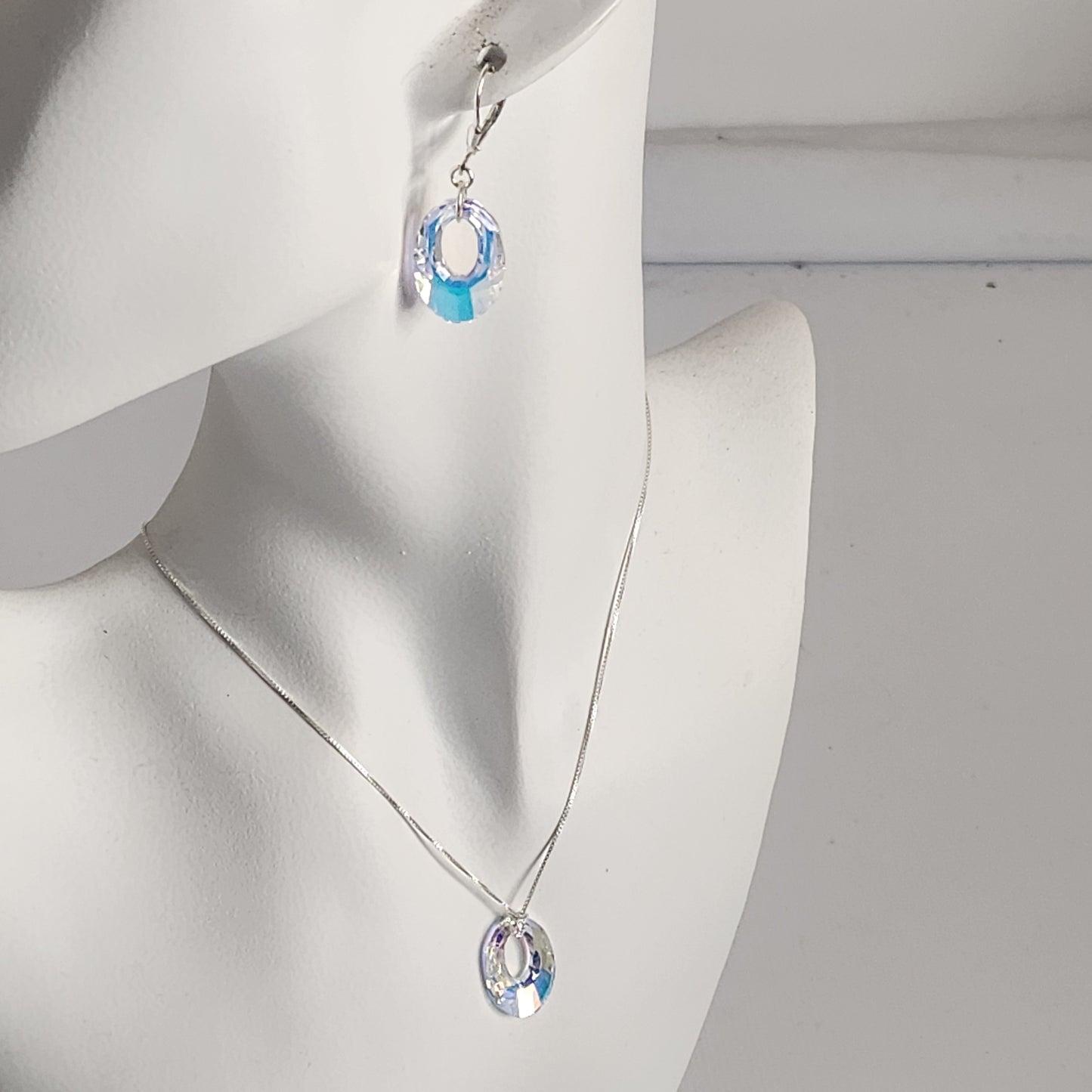 Conjunto Dona Ovalada Aro Brisura Cadena Plata Aurora Boreal