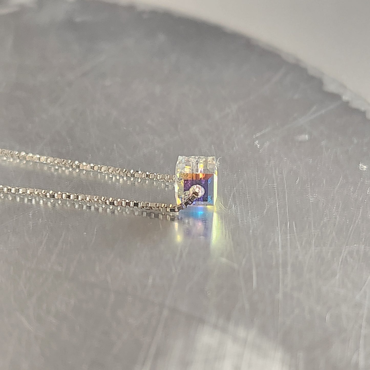 Collar Dije Cubo 4mm Cristal Swarovski Elements plata 925
