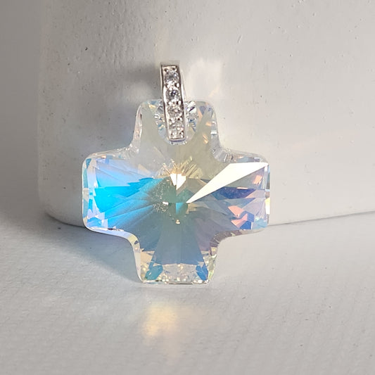 Dije Cristal Swarovski Elements Cruz Equilibrio Crystal Ab Plata 925