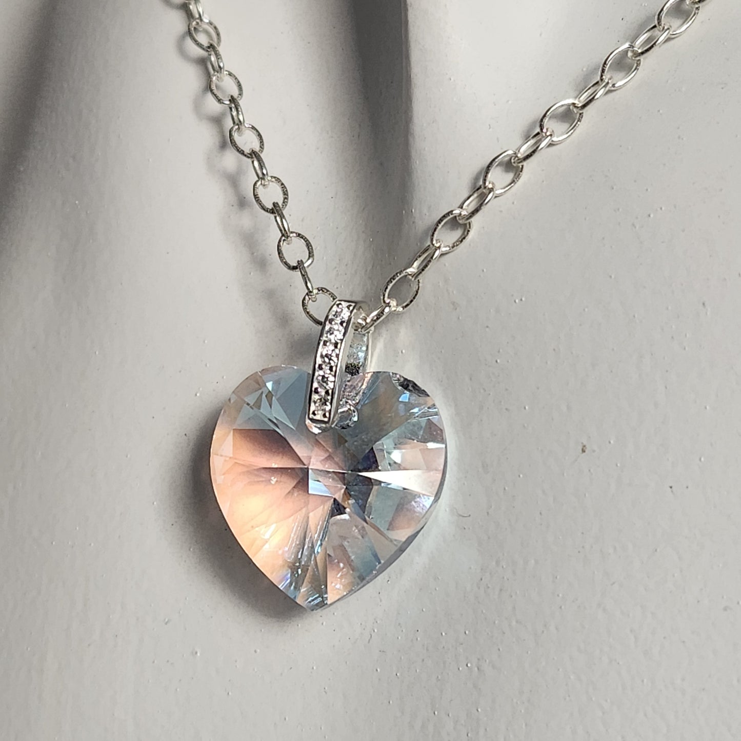 Collar Corazón Swarovski Elements 18mm Cadena Plata 925 Drop Varios Colores