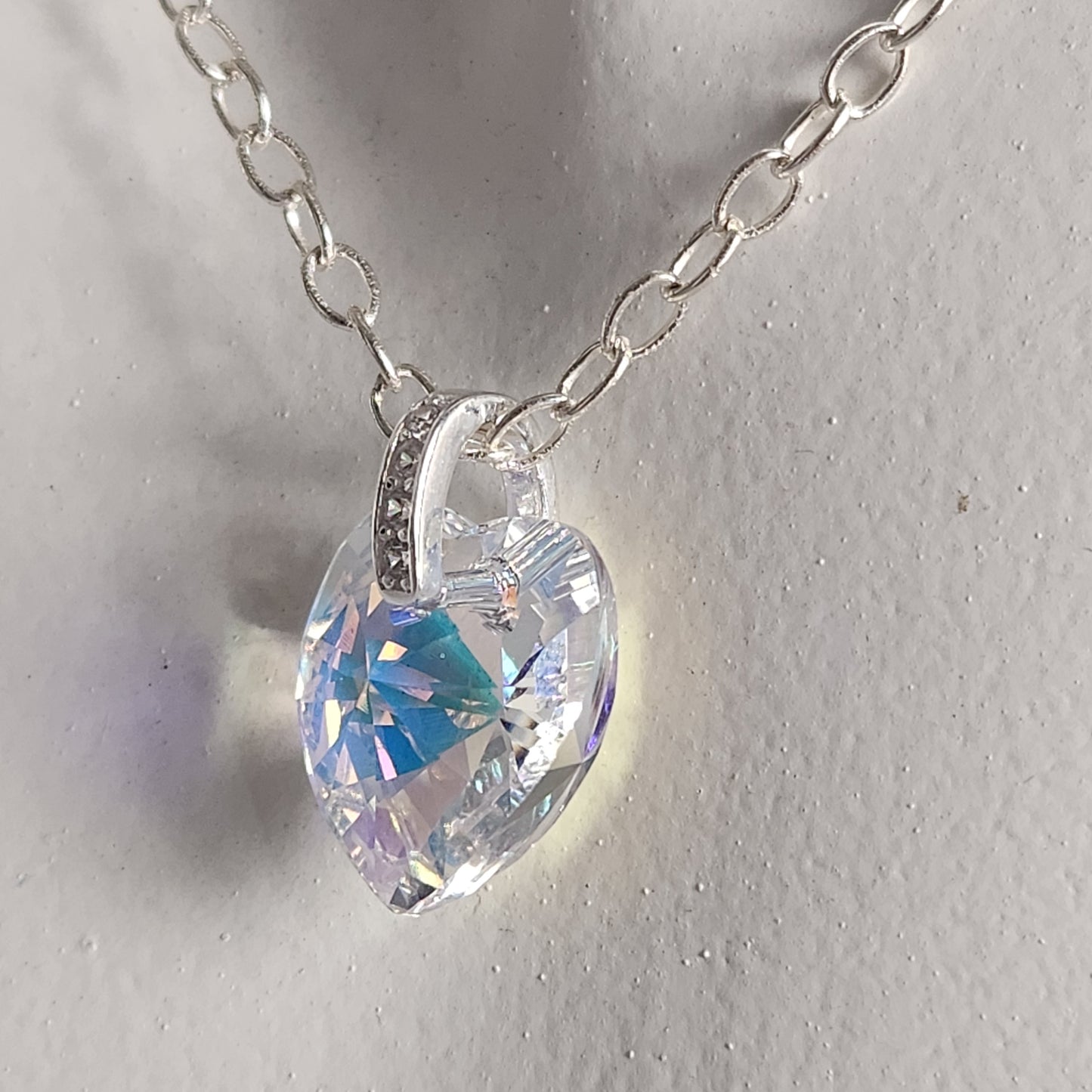 Collar Corazón Swarovski Elements 18mm Cadena Plata 925 Drop Varios Colores
