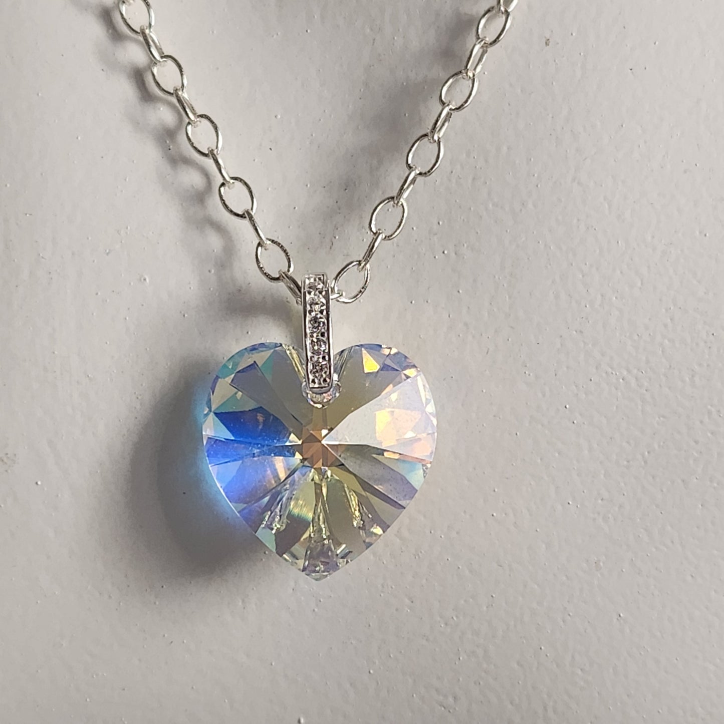 Collar Corazón Swarovski Elements 18mm Cadena Plata 925 Drop Varios Colores