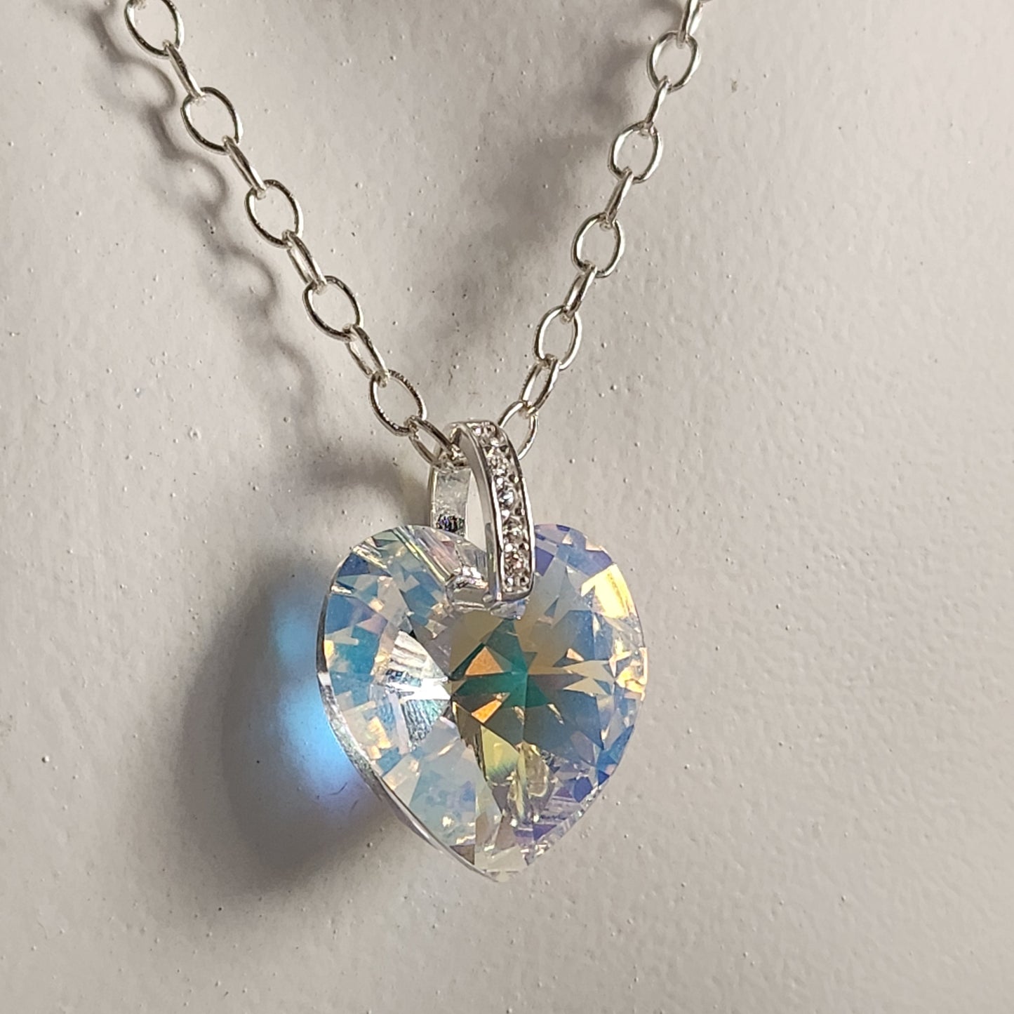 Collar Corazón Swarovski Elements 18mm Cadena Plata 925 Drop Varios Colores