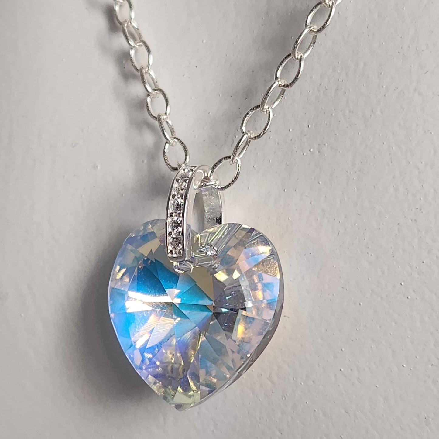 Collar Corazón Swarovski Elements 18mm Cadena Plata 925 Drop Varios Colores