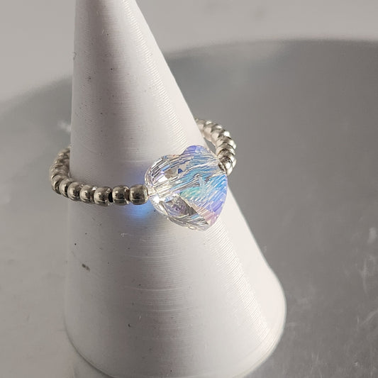 Anillo Elastizado Crystal Swarovski Corazón 8mm Aurora Boreal en Plata 925