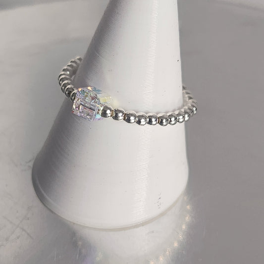 Anillo Elastizado Crystal Swarovski Cubo 4mm Aurora Boreal en Plata 925