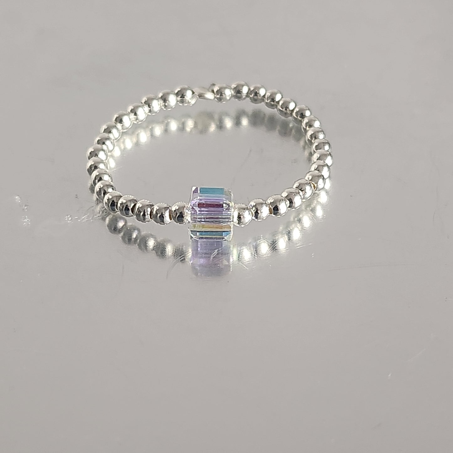 Anillo Elastizado Crystal Swarovski Cubo 4mm Aurora Boreal en Plata 925