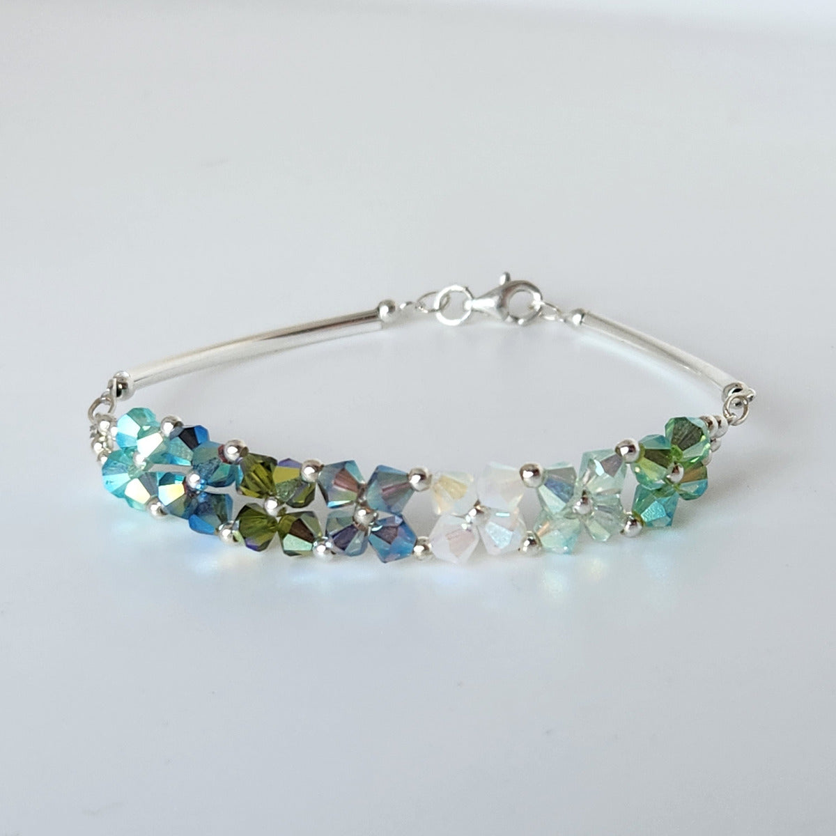 Pulsera FLOR Cristales Swarovski Elements 4mm Plata 925 Varios Colores