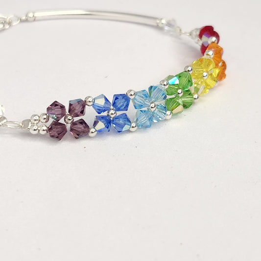 Pulsera FLOR Cristales Swarovski Elements 4mm Plata 925 Varios Colores