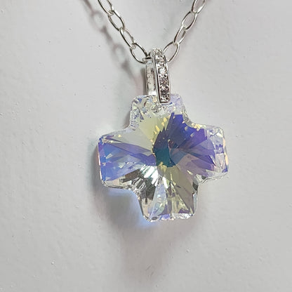 Collar Cristal Swarovski Elements Cruz Equilibrio Crystal Ab Plata 925