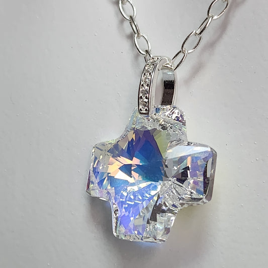Collar Cristal Swarovski Elements Cruz Equilibrio Crystal Ab Plata 925