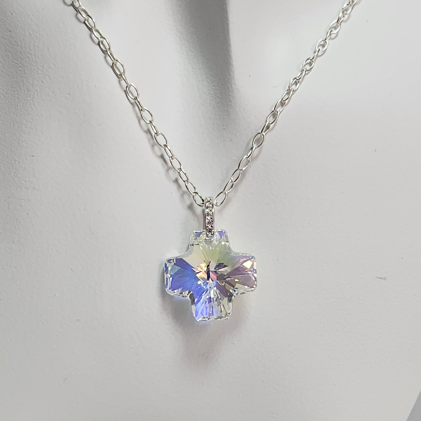 Collar Cristal Swarovski Elements Cruz Equilibrio Crystal Ab Plata 925