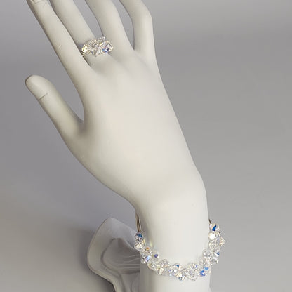 Conjunto Pulsera Anillo Aro Cristal Swarovski Elements Aurora Boreal Plata 925