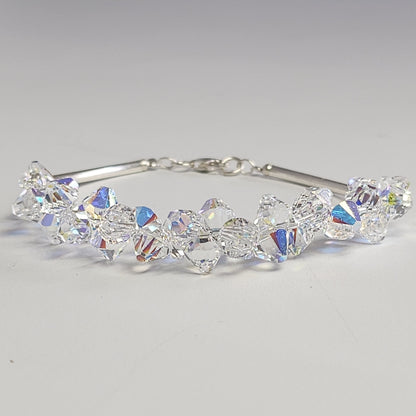 Conjunto Pulsera Anillo Aro Cristal Swarovski Elements Aurora Boreal Plata 925