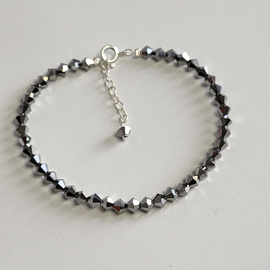 Pulsera ALMA Cristal Swarovski 4mm Jet Light Hematite Full