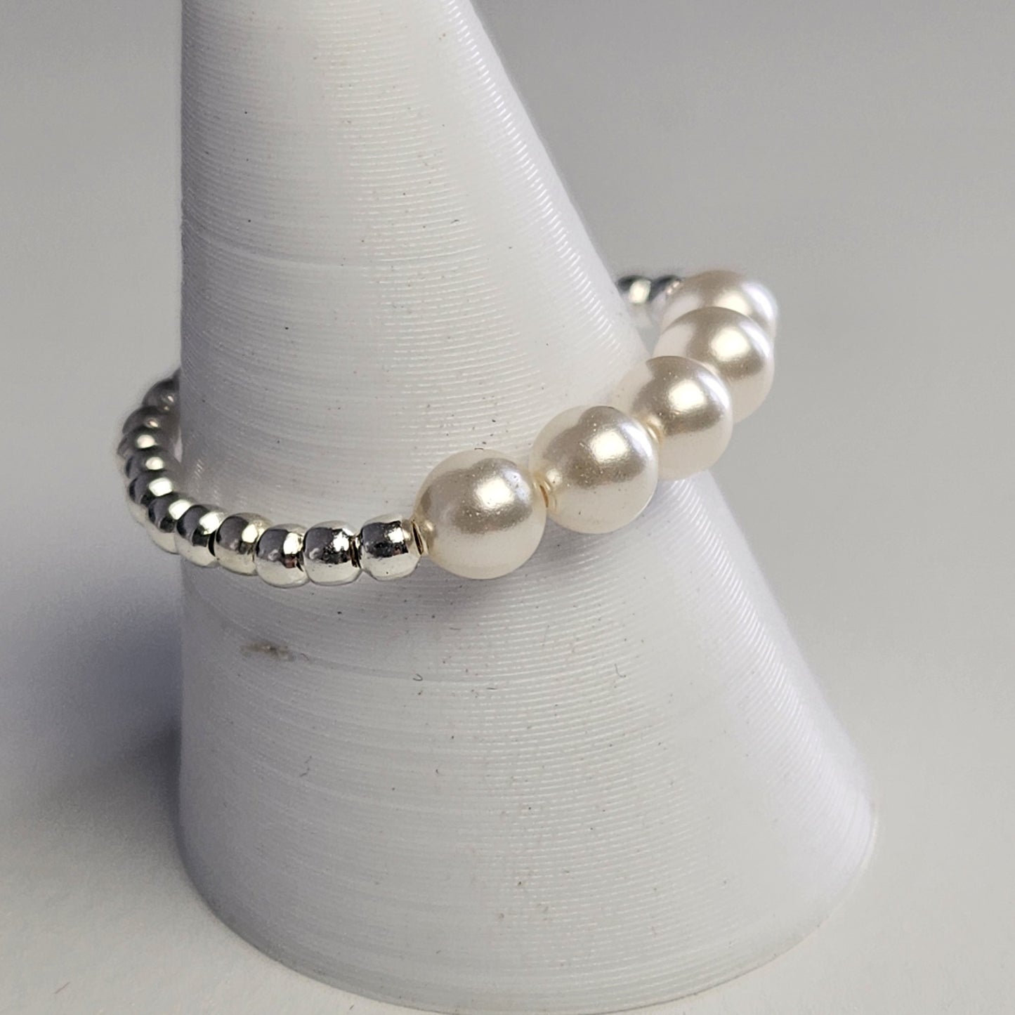 Anillo Cintillo Con Perlas Y Plata 925 Elastizados