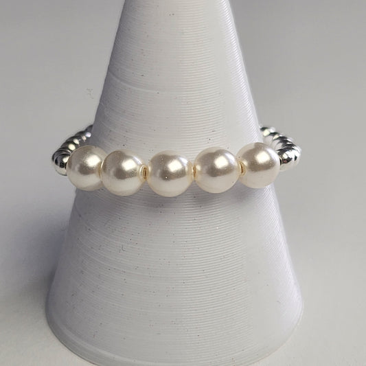 Anillo Cintillo Con Perlas Y Plata 925 Elastizados
