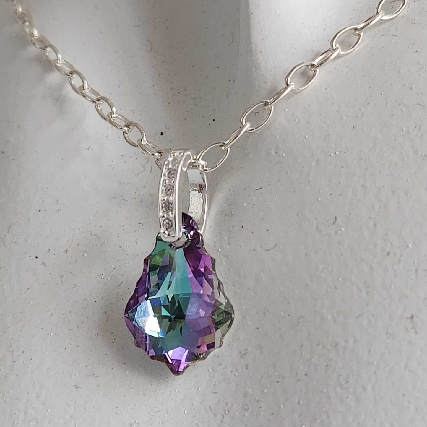 Collar BAROQUE 16mm Cristal Swarovski Elements Aurora Boreal Plata 925