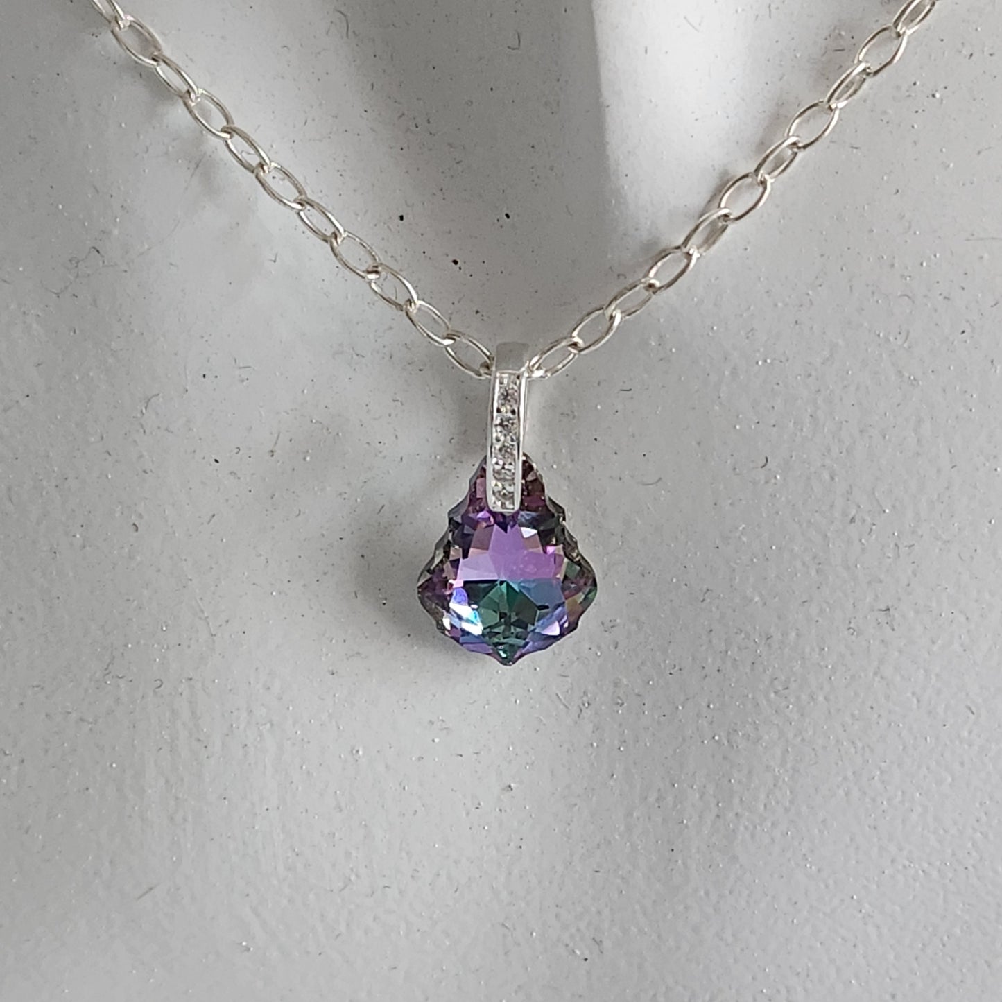 Collar BAROQUE 16mm Cristal Swarovski Elements Aurora Boreal Plata 925