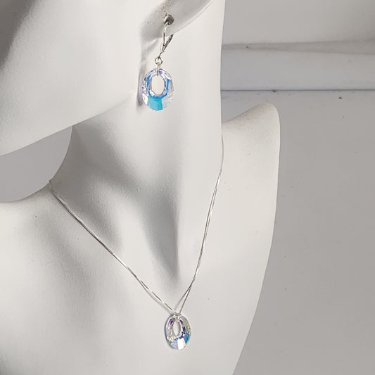Conjunto Dona Ovalada Aro Brisura Cadena Plata Aurora Boreal