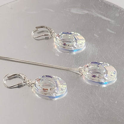 Conjunto Dona Ovalada Aro Brisura Cadena Plata Aurora Boreal