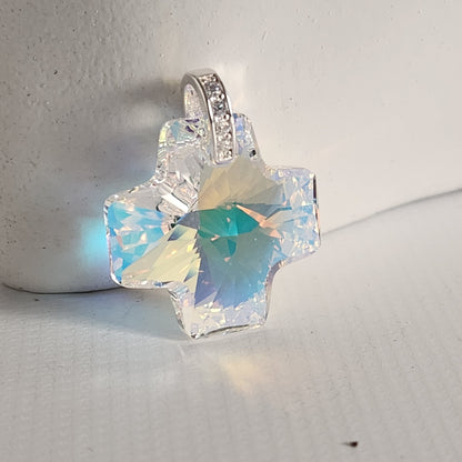 Dije Cristal Swarovski Elements Cruz Equilibrio Crystal Ab Plata 925