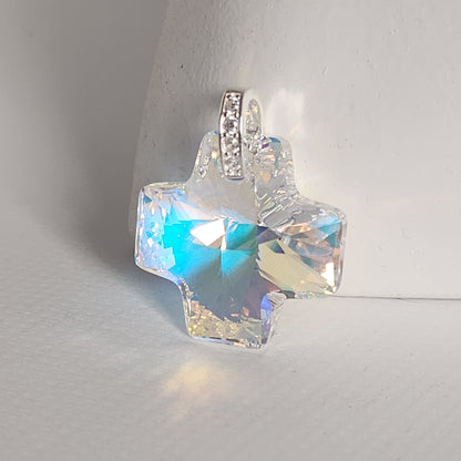 Dije Cristal Swarovski Elements Cruz Equilibrio Crystal Ab Plata 925