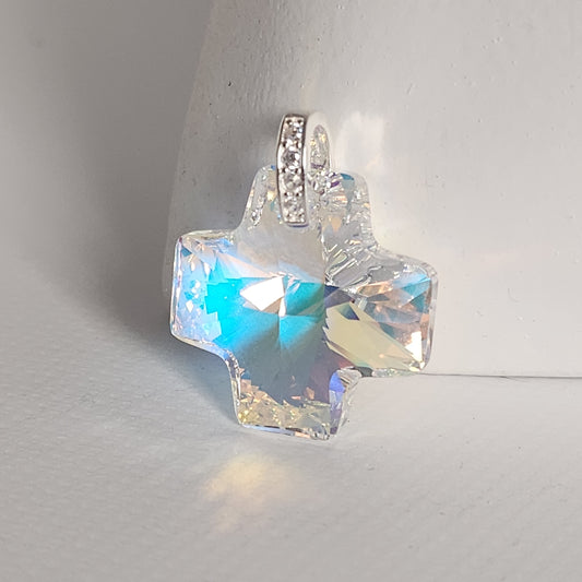 Dije Cristal Swarovski Elements Cruz Equilibrio Crystal Ab Plata 925