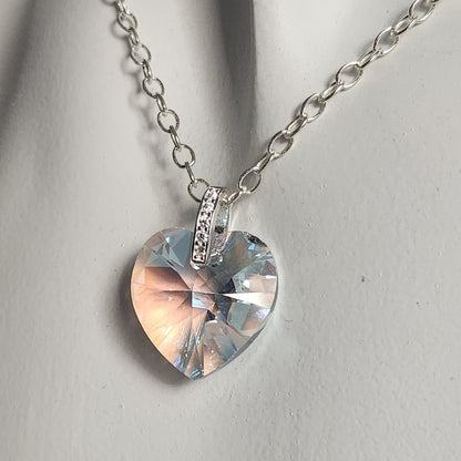 Collar Corazón Swarovski Elements 18mm Cadena Plata 925 Drop Varios Colores