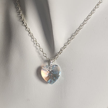 Collar Corazón Swarovski Elements 18mm Cadena Plata 925 Drop Varios Colores