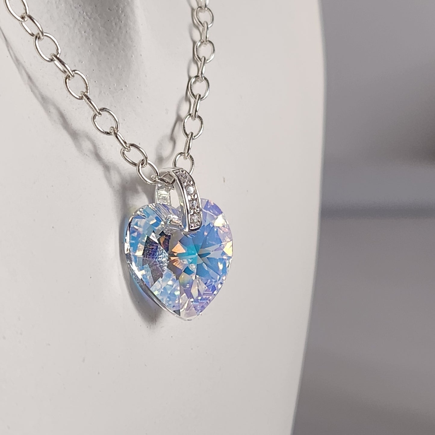 Collar Corazón Swarovski Elements 18mm Cadena Plata 925 Drop Varios Colores