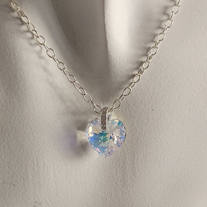 Collar Corazón Swarovski Elements 18mm Cadena Plata 925 Drop Varios Colores