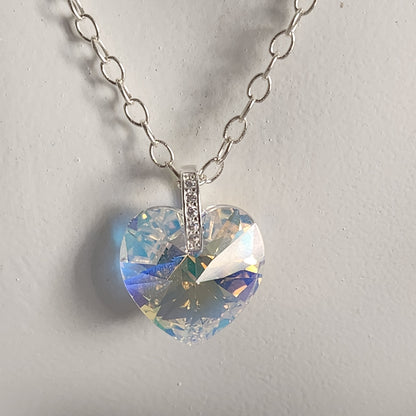 Collar Corazón Swarovski Elements 18mm Cadena Plata 925 Drop Varios Colores