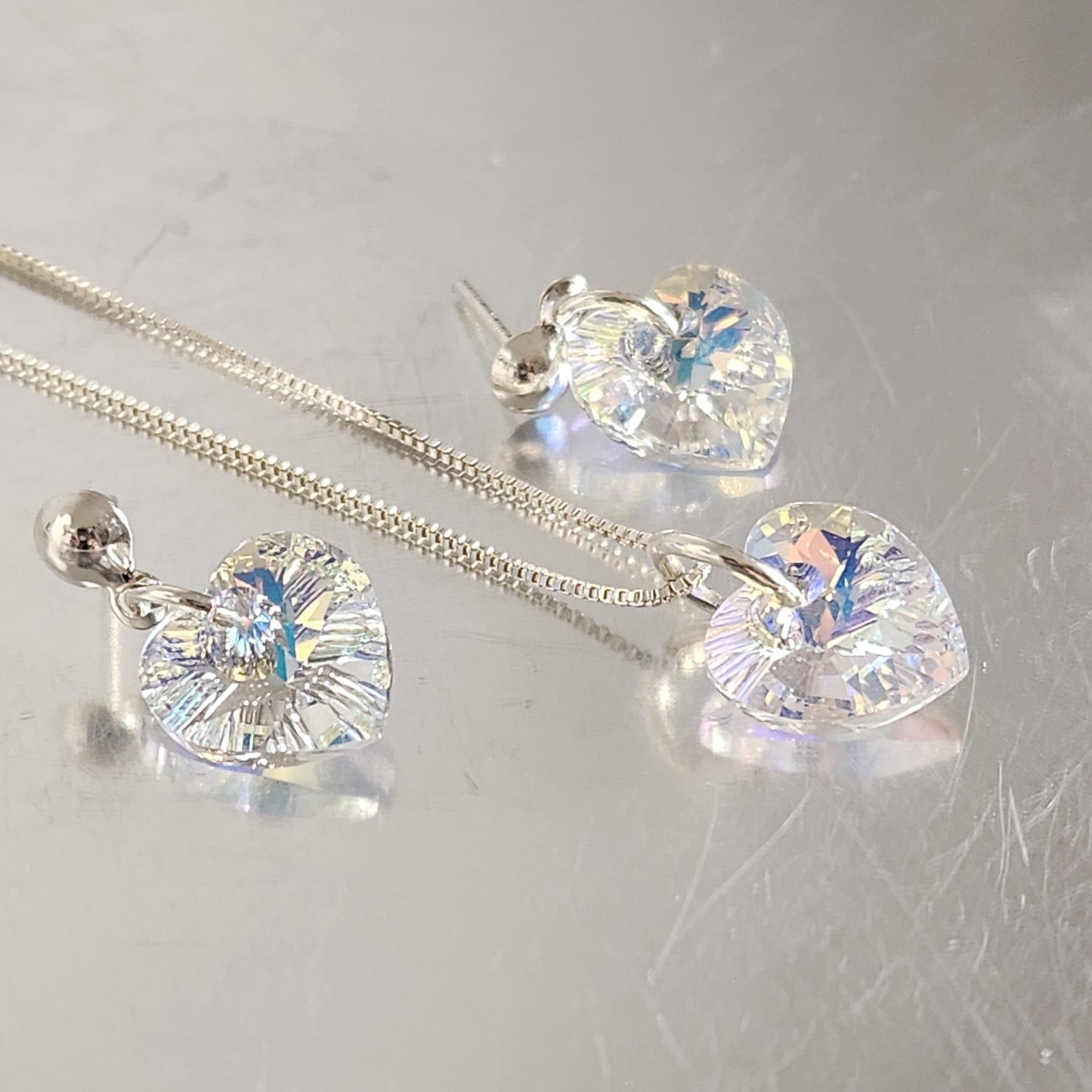 Conjunto Aros + Corazón 10mm Cristal Swarovski Elements Plata 925