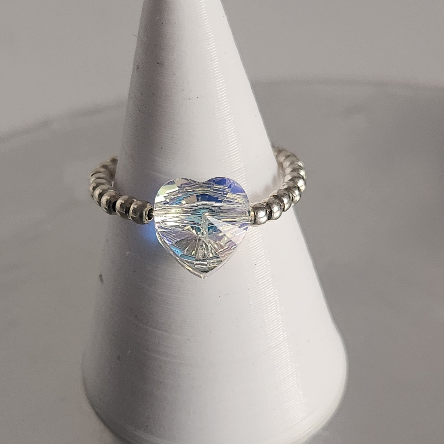 Anillo Elastizado Crystal Swarovski Corazón 8mm Aurora Boreal en Plata 925