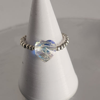 Anillo Elastizado Crystal Swarovski Corazón 8mm Aurora Boreal en Plata 925