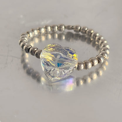 Anillo Elastizado Crystal Swarovski Corazón 8mm Aurora Boreal en Plata 925