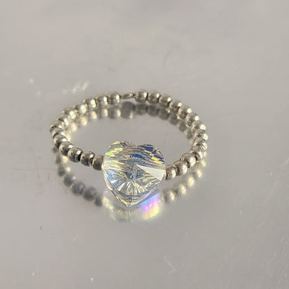 Anillo Elastizado Crystal Swarovski Corazón 8mm Aurora Boreal en Plata 925
