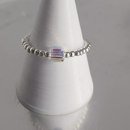 Anillo Elastizado Crystal Swarovski Cubo 4mm Aurora Boreal en Plata 925