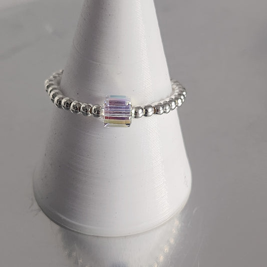 Anillo Elastizado Crystal Swarovski Cubo 4mm Aurora Boreal en Plata 925
