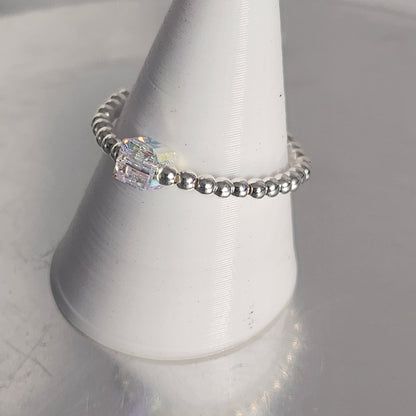 Anillo Elastizado Crystal Swarovski Cubo 4mm Aurora Boreal en Plata 925
