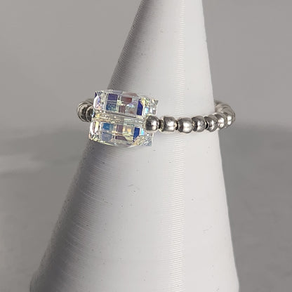 Anillo Elastizado Crystal Swarovski Cubo 6mm Aurora Boreal en Plata 925