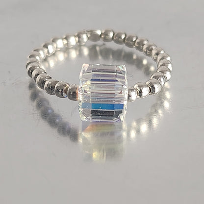 Anillo Elastizado Crystal Swarovski Cubo 6mm Aurora Boreal en Plata 925