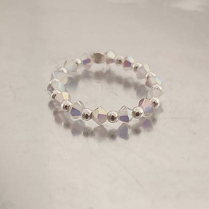 Anillo Sin Fin Biconos Piedras Swarovski 3mm y Plata 925
