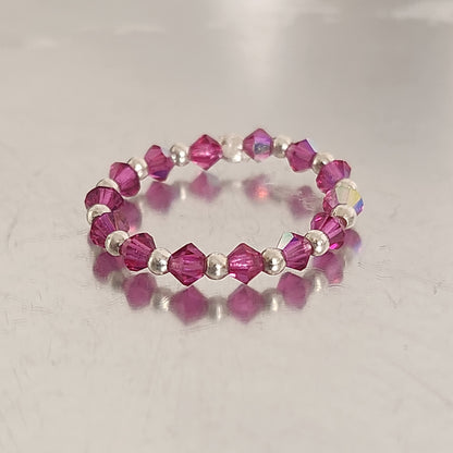 Anillo Sin Fin Biconos Piedras Swarovski 3mm y Plata 925