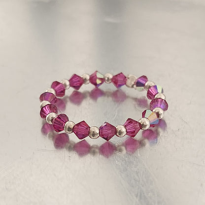 Anillo Sin Fin Biconos Piedras Swarovski 3mm y Plata 925